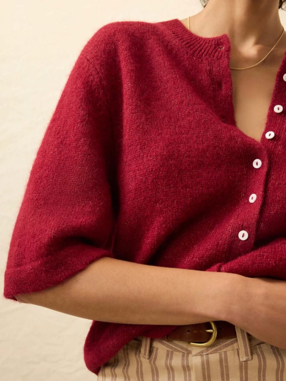 Faherty Apres Alpaca Cardigan - Wine Rust